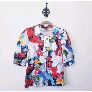 NWT Simply Art By Dolcezza Artsy Floral Blouse Size S Wearable Art Button Up
